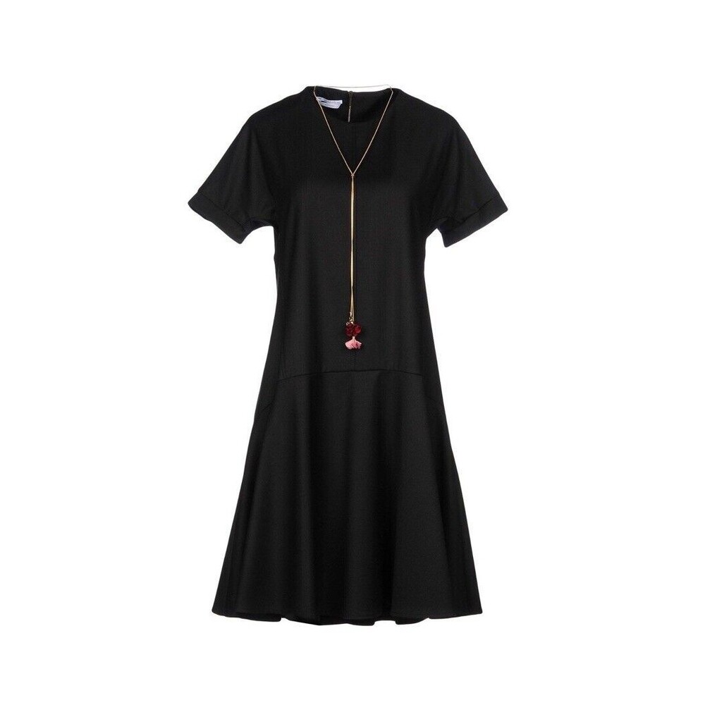 Biancoghiaccio Black Midi Dress SZ 44/US 10 Drop Waist Hi-Low Short Sleeve Italy